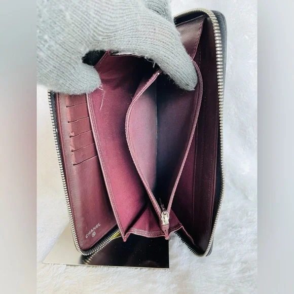 CHANEL Black Lambskin Quilted Leather  Zip around Wallet - Picture 6 of 16